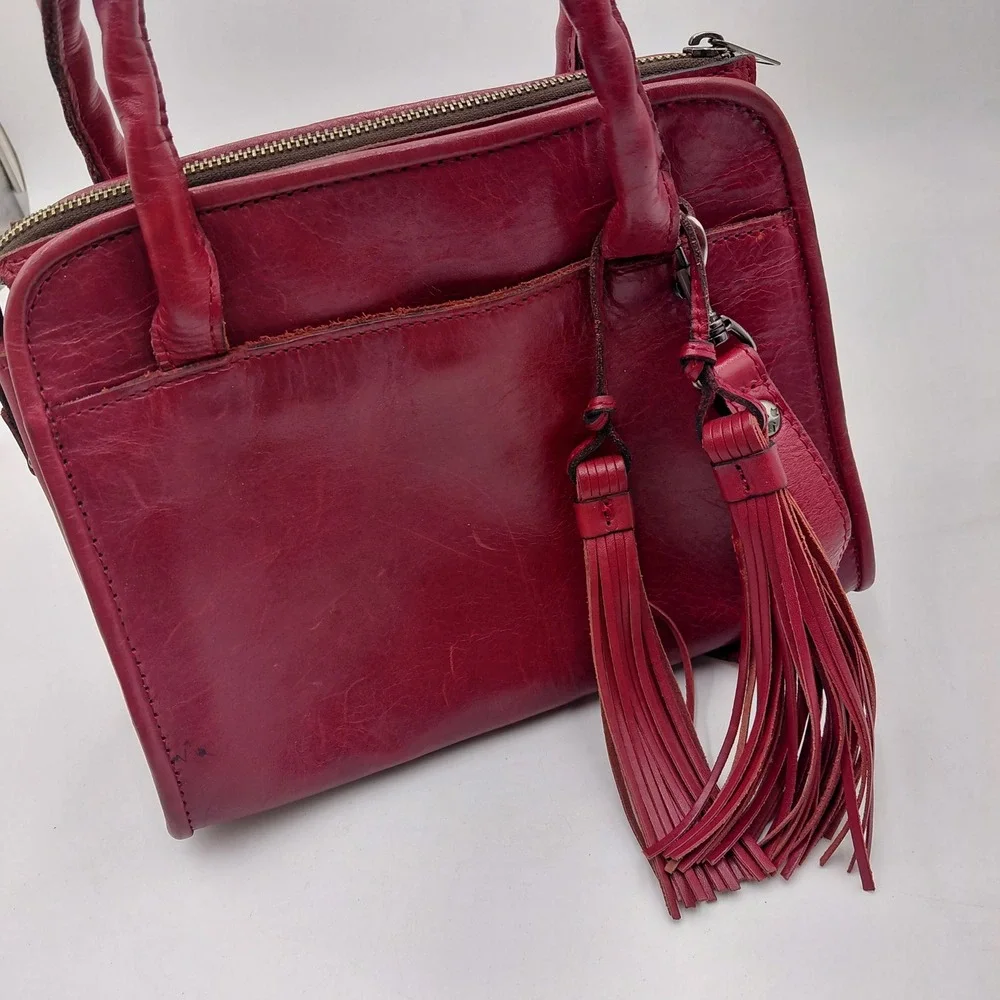 Patricia Nash Red Tooled Leather Satchel Crossbody Bag Floral Cutout Tassel
